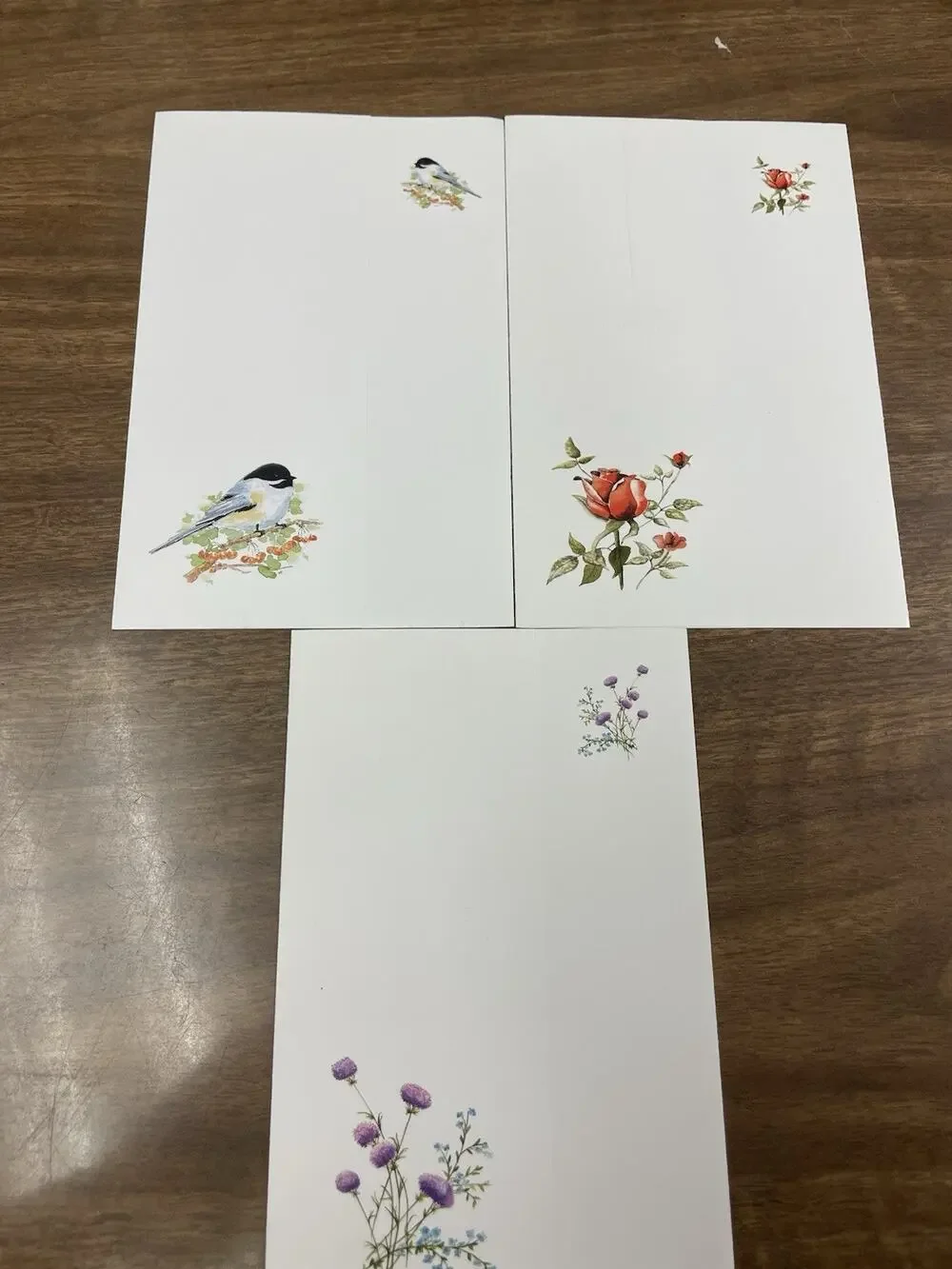 Mouth & Foot Painting Artists Notecards Lot 3 Chickadee Rose Wildflowers Blank